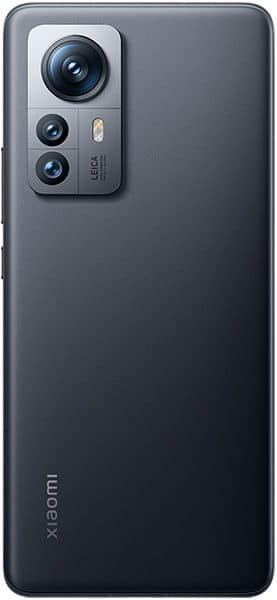 Rear view of black Xiaomi 12S Pro showing triple-lens camera module, LED flash (top left), and Xiaomi logo (bottom left).