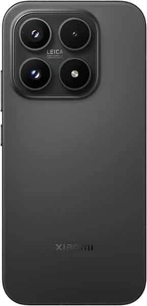 Xiaomi 17 rear view, black, showing quad camera setup with Leica branding and single LED flash