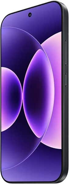 Xiaomi 17 smartphone front view with purple gradient display showing abstract light design and small front camera hole