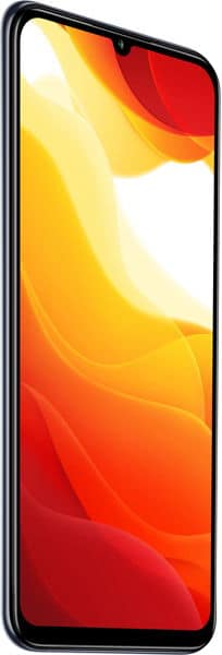 Xiaomi Mi 10 Lite front view with black frame and display showing red and yellow gradient wallpaper