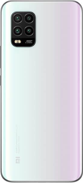 Xiaomi Mi 10 Lite rear view, white to pink gradient back with quad camera array and LED flash in top left corner