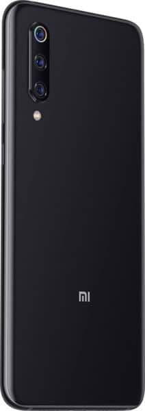 Xiaomi Mi 9 SE rear view, black finish with triple camera setup and Mi logo