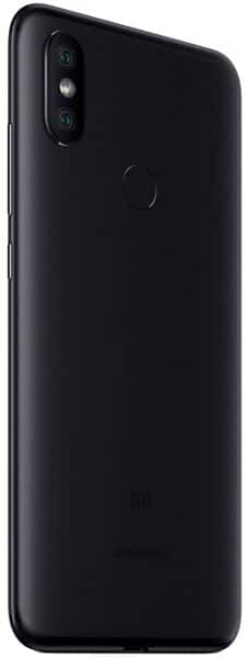 Xiaomi Mi A2 rear view, black finish, dual camera setup with fingerprint sensor visible on back