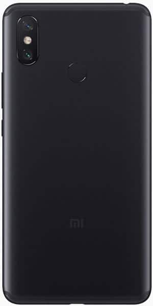 Xiaomi Mi Max 3 rear view, black, showing dual camera and Mi logo