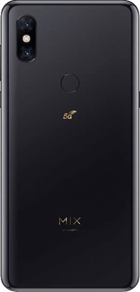 Xiaomi Mi Mix 3 5G rear view, black phone with dual camera, fingerprint sensor, and 5G logo