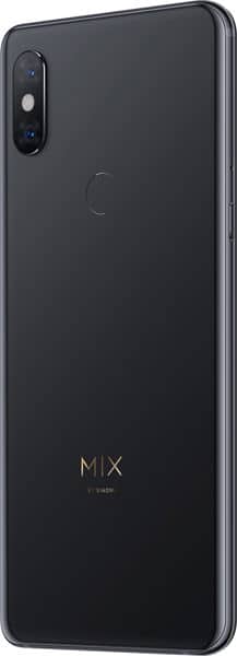 Xiaomi Mi Mix 3 rear view, showing black back panel with dual camera setup and MIX branding