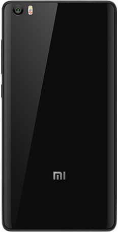 Xiaomi Mi Note rear view, black glossy back with camera and flash in upper left corner