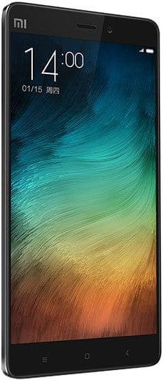Xiaomi Mi Note Pro front view, black smartphone with gradient wallpaper displaying time and date on screen