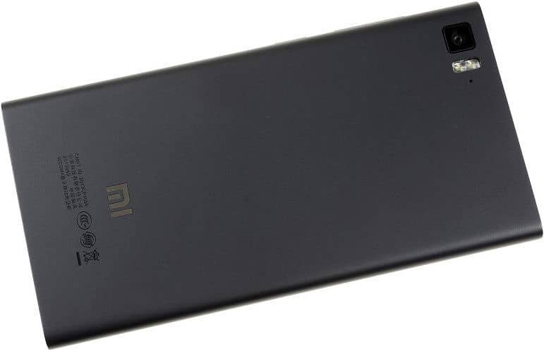 Xiaomi Mi3 smartphone, rear view, showing black back panel with camera and Xiaomi logo