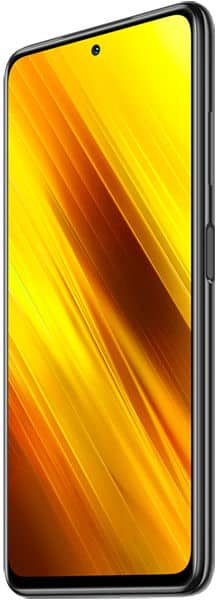 Xiaomi Poco F3 front view with yellow and orange gradient display and black frame