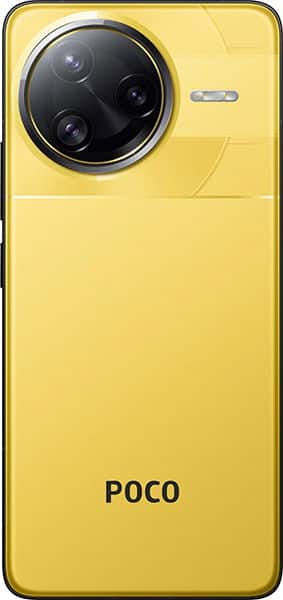Xiaomi Poco F7 Ultra rear view, yellow finish with triple-lens circular camera module and POCO branding