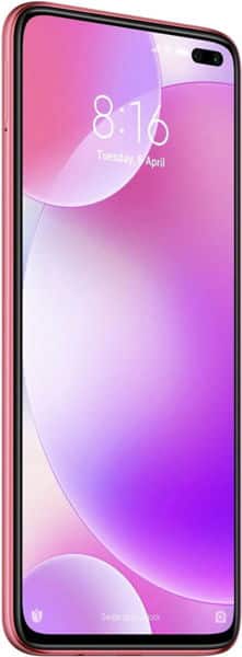 Xiaomi Poco X2 front view with gradient pink and purple display showing time 8:16 and date Tuesday April