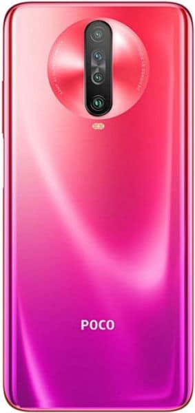 Xiaomi Poco X2 rear view, pink-to-magenta gradient finish with quad camera module and "poco" branding