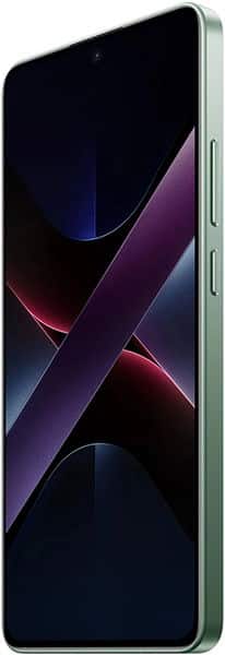 Xiaomi Poco X7 Pro, side view, displaying abstract purple and red gradient design on screen