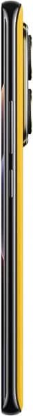 Xiaomi Poco X7 side view, showing yellow and black color scheme with vertical stripe design