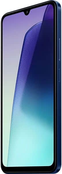 Xiaomi Redmi 14C front view with screen on, displaying blue-to-cyan gradient wallpaper and waterdrop notch