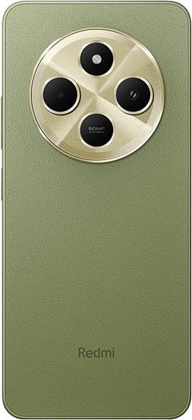 Xiaomi Redmi 14C rear view showing green back with "Redmi" text and circular camera module with four lenses