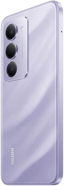 Xiaomi Redmi 15 4G rear view, lavender color, triple camera setup, vertical orientation