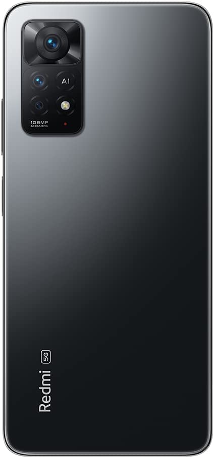 Xiaomi Redmi Note 11 Pro 5G rear view, showing gradient gray-to-black finish, quad camera module with 108MP label, and AI branding on upper left