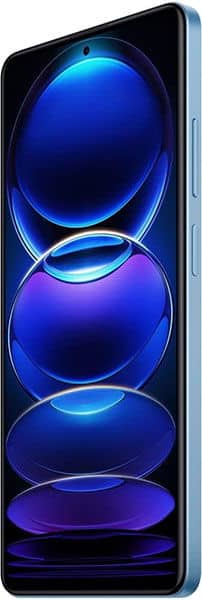 Xiaomi Redmi Note 12 Pro front view, displaying screen with blue and purple glowing spheres design