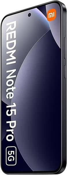 Xiaomi Redmi Note 15 Pro 5G front view with display on, showing curved edge design and camera notch