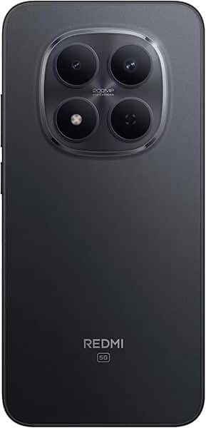 Xiaomi Redmi Note 15 Pro 5G rear view, black, showing quad camera setup with rounded lens module