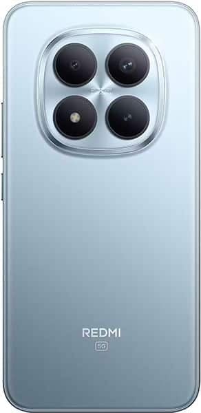 Xiaomi Redmi Note 15 Pro+ 5G rear view showing quad camera setup with four round lenses arranged in square pattern on light blue background
