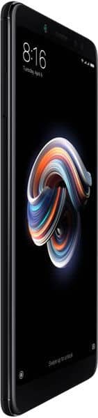 Xiaomi Redmi Note 5 Pro smartphone displayed at an angle, showing its screen with a colorful swirl design and the time 8:16
