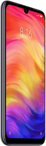 Xiaomi Redmi Note 7 front view with colorful gradient wallpaper on screen and waterdrop notch design
