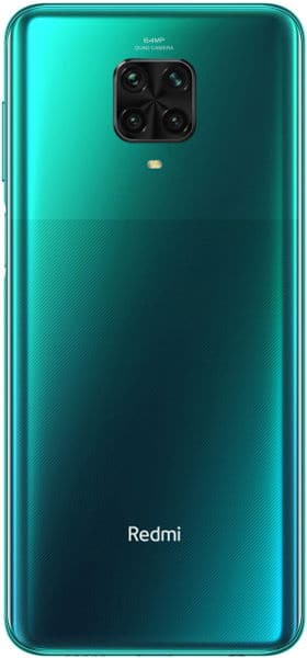 Xiaomi Redmi Note 9 Pro rear view, teal green finish with quad camera setup and fingerprint sensor
