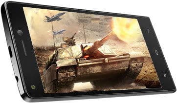 XOLO 8X-1020 smartphone displaying a military tank action game scene on screen, front view
