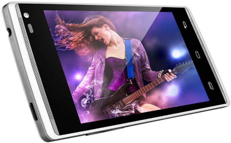 XOLO A500 Club smartphone, front view, displaying a concert performance video on screen