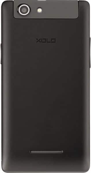 XOLO A500S rear view, black smartphone showing camera and branding on back panel