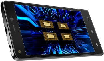 XOLO Opus 3 smartphone, front view, displaying abstract blue digital graphics on screen