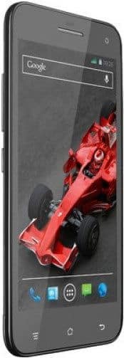 XOLO Q1000s Plus front view displaying red racing car on screen with Google search bar and app icons visible