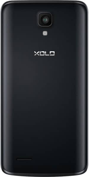 XOLO Q700i rear view, black smartphone with camera and flash centered above the brand logo