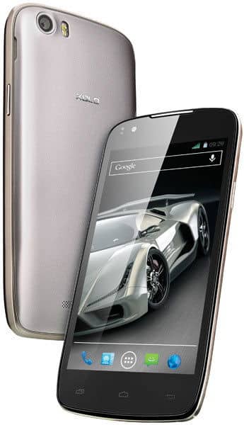 XOLO Q700s smartphone shown front and rear views, displaying car image on screen and silver back panel with camera