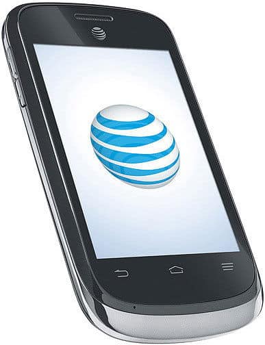 ZTE Avail 2 smartphone displayed at an angle showing the front screen with the AT&T blue globe logo
