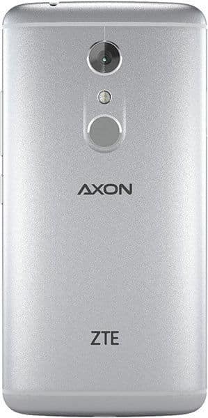 ZTE Axon 7 rear view, silver, showing camera and fingerprint sensor