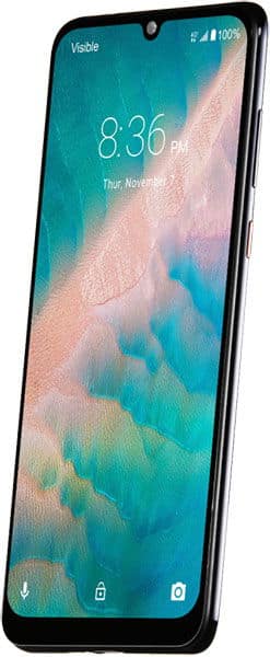 ZTE Blade 10 Prime front view with display showing time 8:36 and home screen icons