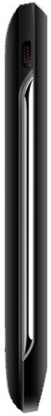 Side view of black ZTE Blade smartphone showing slim profile, visible power button, and screen edge.