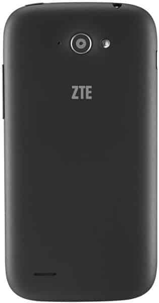 ZTE Blade Q Mini rear view, black smartphone with camera and flash visible