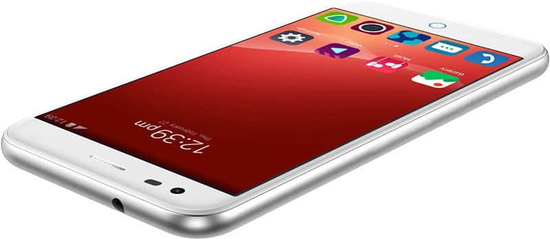 ZTE Blade S6 Plus front view, white phone with red display showing app icons and home screen