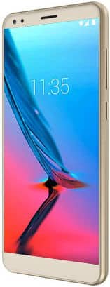 ZTE Blade V9 smartphone front view with blue and pink gradient display showing time 11:35