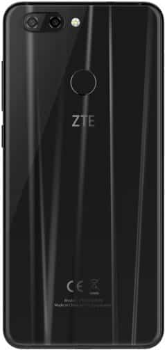ZTE Blade V9 rear view, black glossy back with vertical stripe pattern and dual camera setup