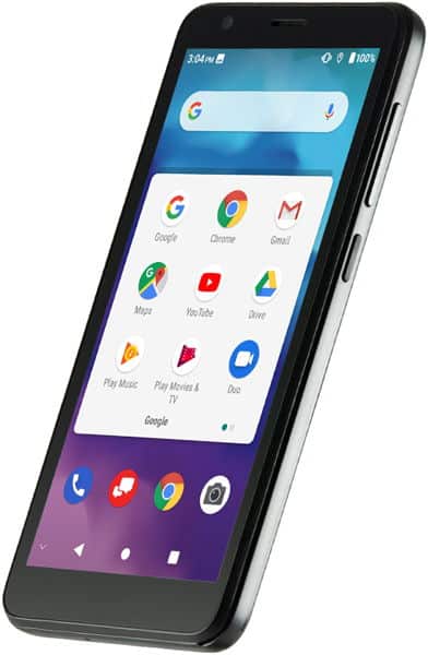 ZTE Blade Vantage 2 smartphone front view with Google search bar and app icons displayed on screen