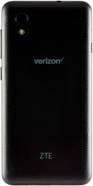 ZTE Blade Vantage 2 rear view, black phone with textured back, Verizon branding, and camera lens visible
