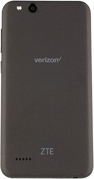 ZTE Blade Vantage rear view showing dark gray textured back with camera and Verizon branding