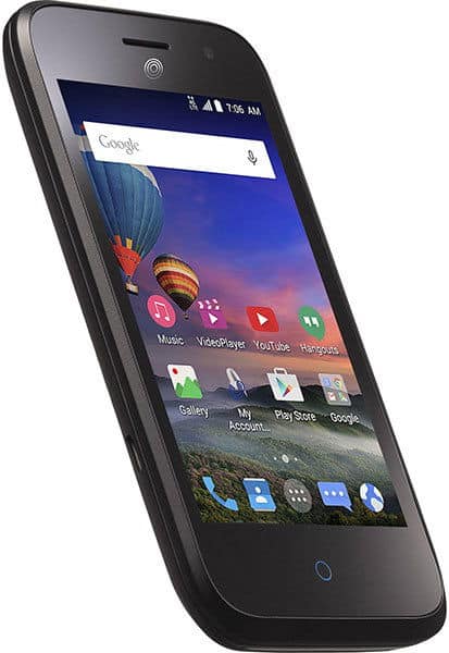 ZTE Citrine smartphone front view with display showing home screen, apps, and colorful wallpaper