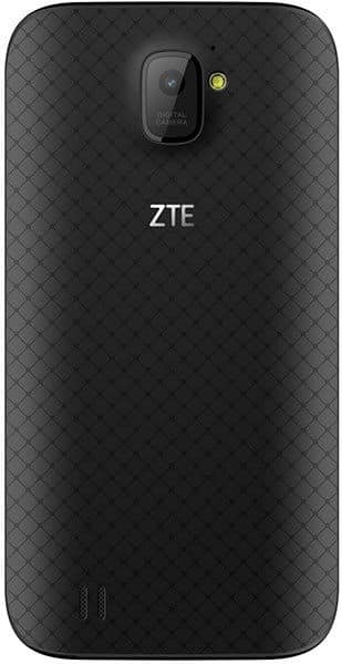 ZTE Citrine rear view, black phone with quilted texture and dual-lens camera